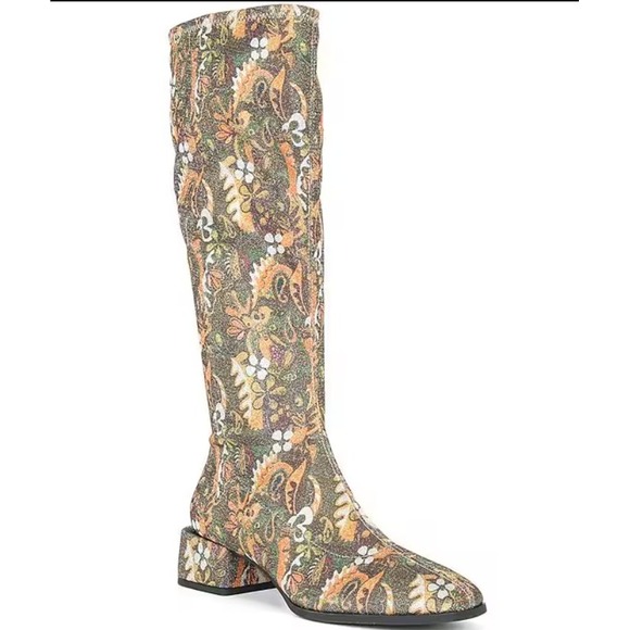 Chelsea & Violet Women's Mardi Gras Colors Floral Knee Boots Size 8.5M - Picture 1 of 9